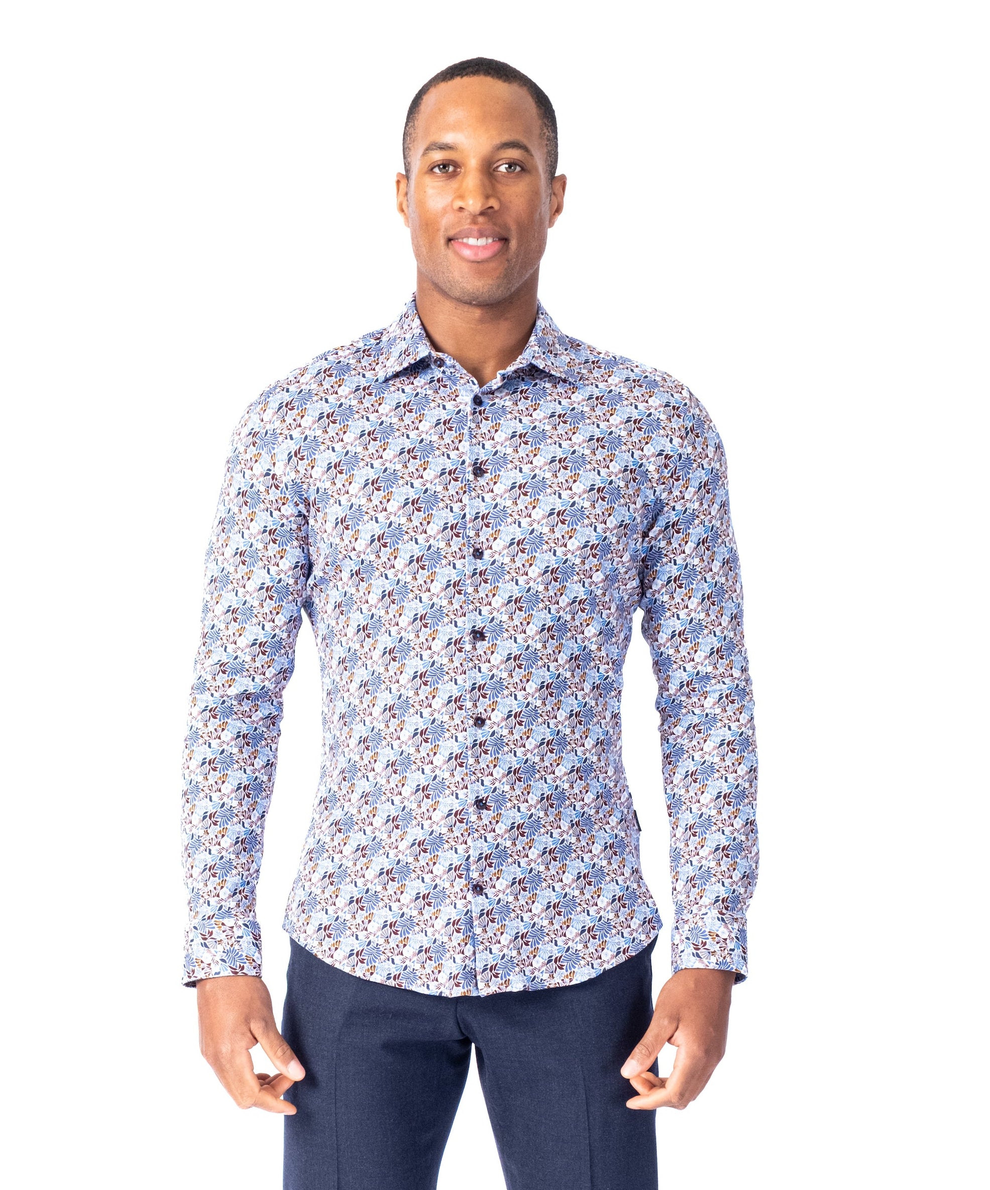 Cotton/Stretch Floral Print Sport Shirt - Multi