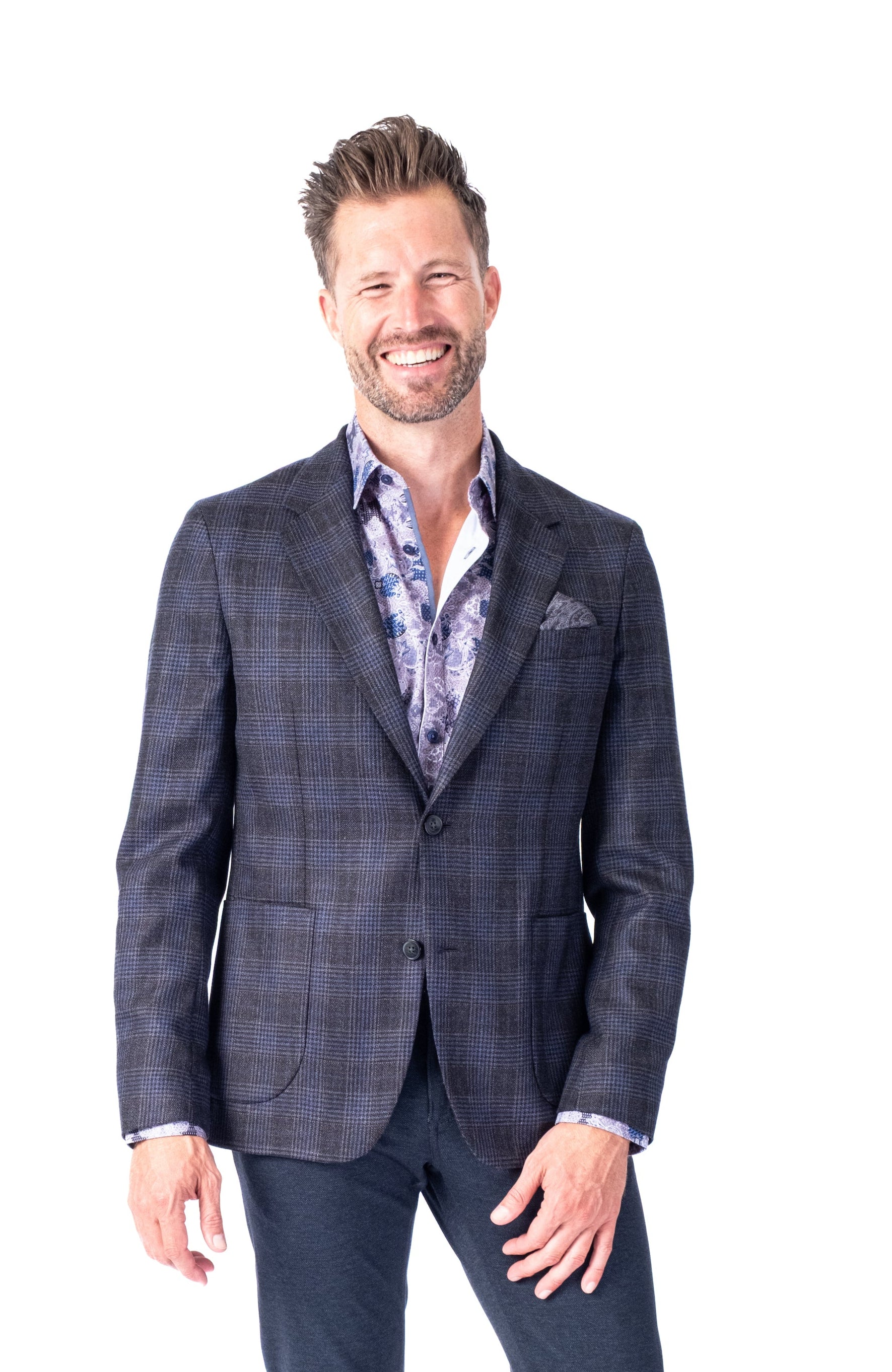 Wool/Silk Plaid Blazer - Black