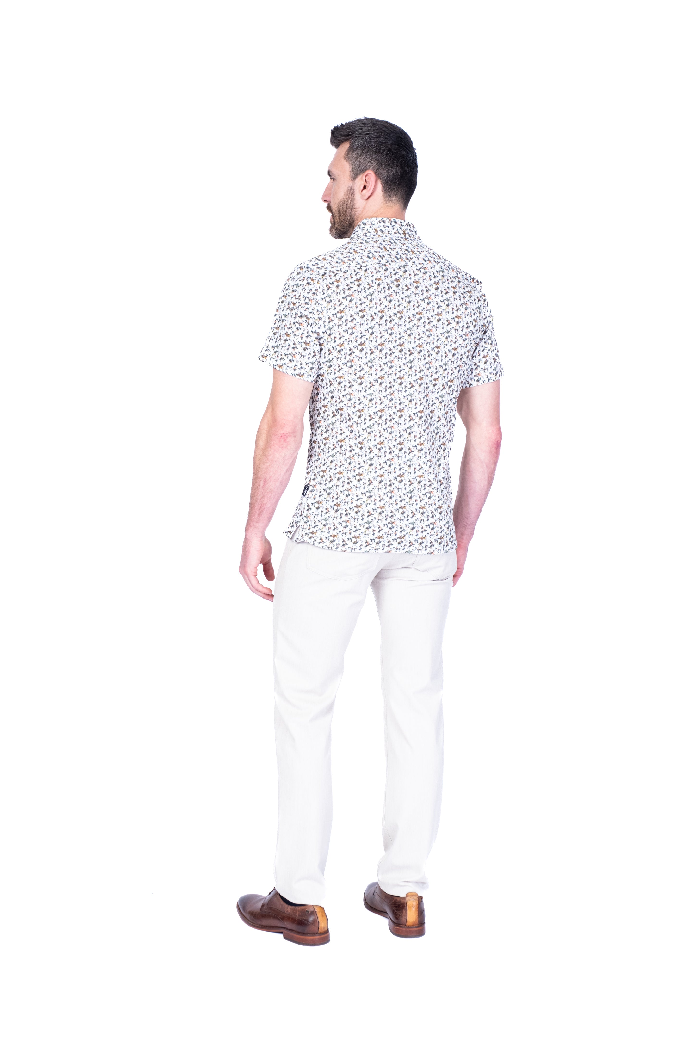 Mini Floral Print Short-Sleeve Cotton Stretch Sport Shirt