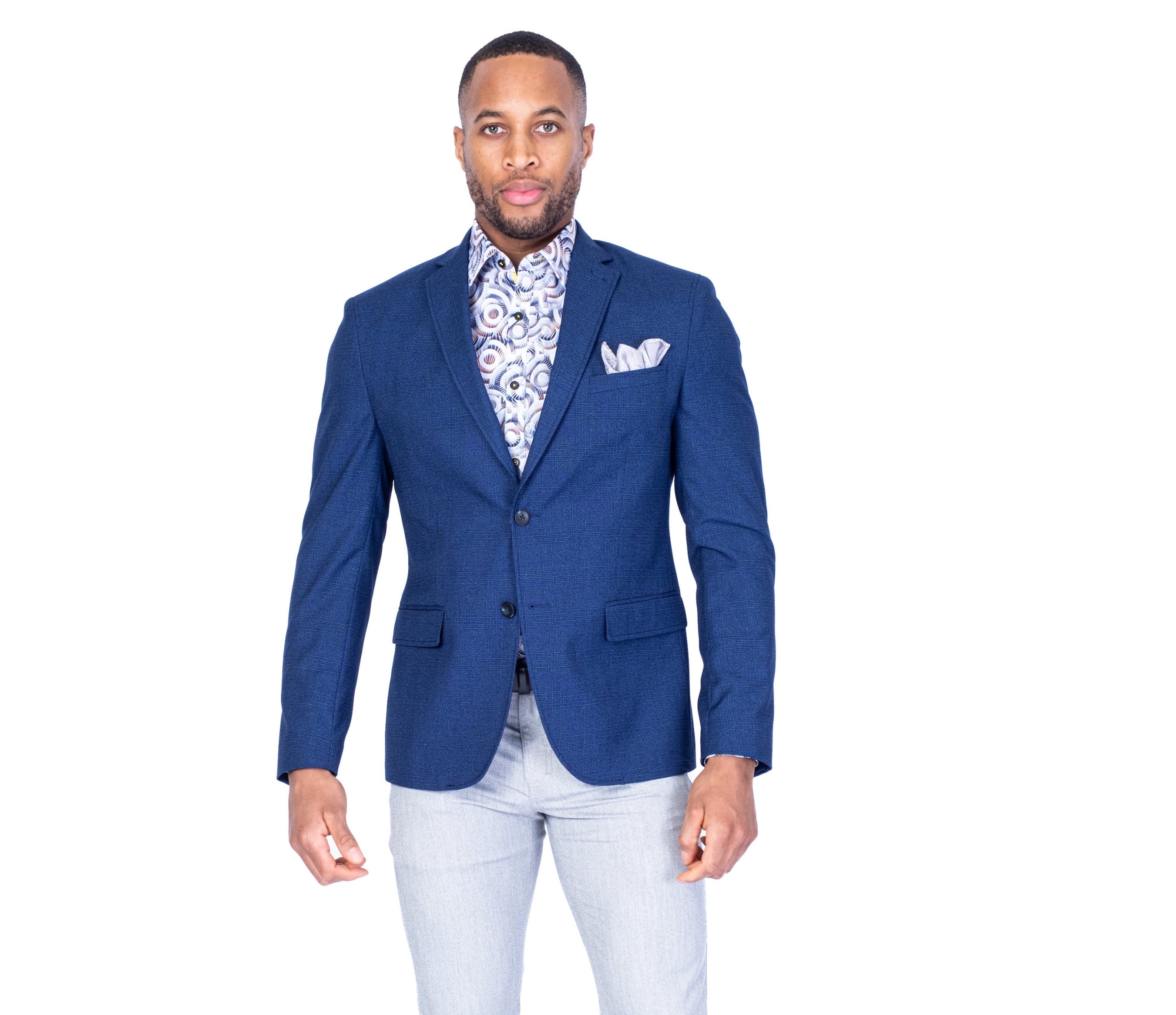 Tonal Check 1/2 Lined Blazer - Blue