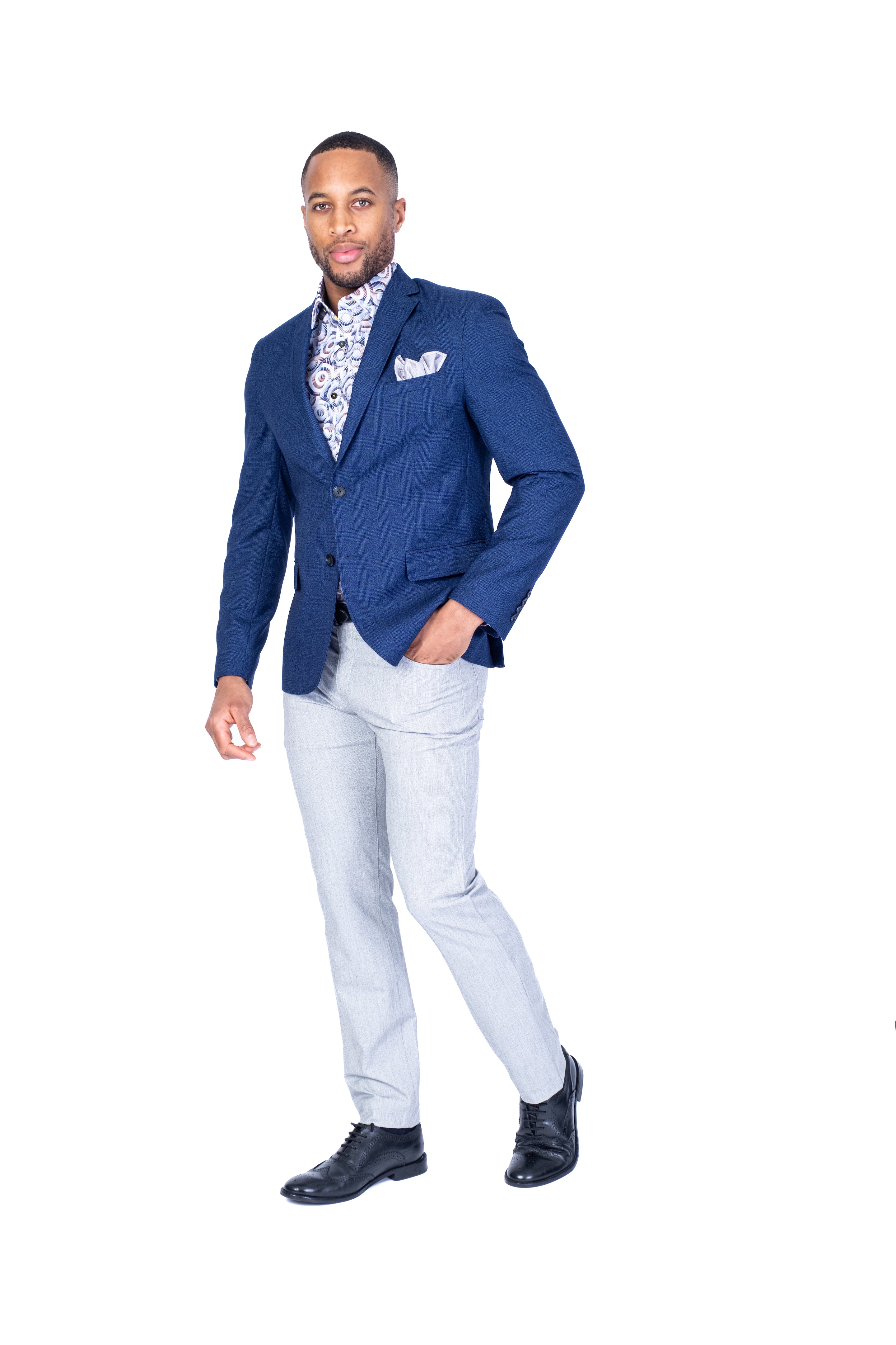 Tonal Check 1/2 Lined Blazer - Blue