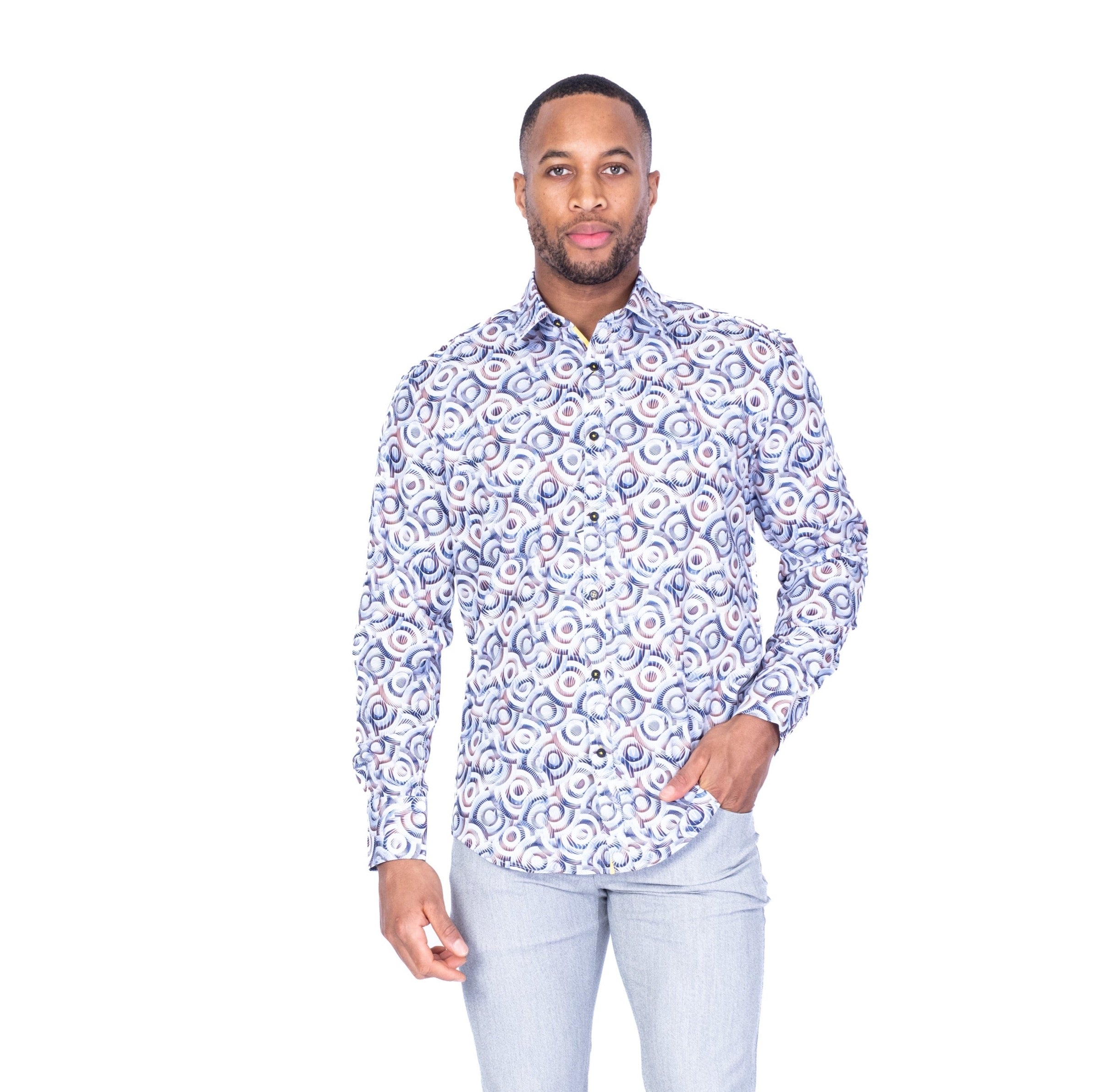 Fancy Print "Mobius" Shirt - Brown/Blue