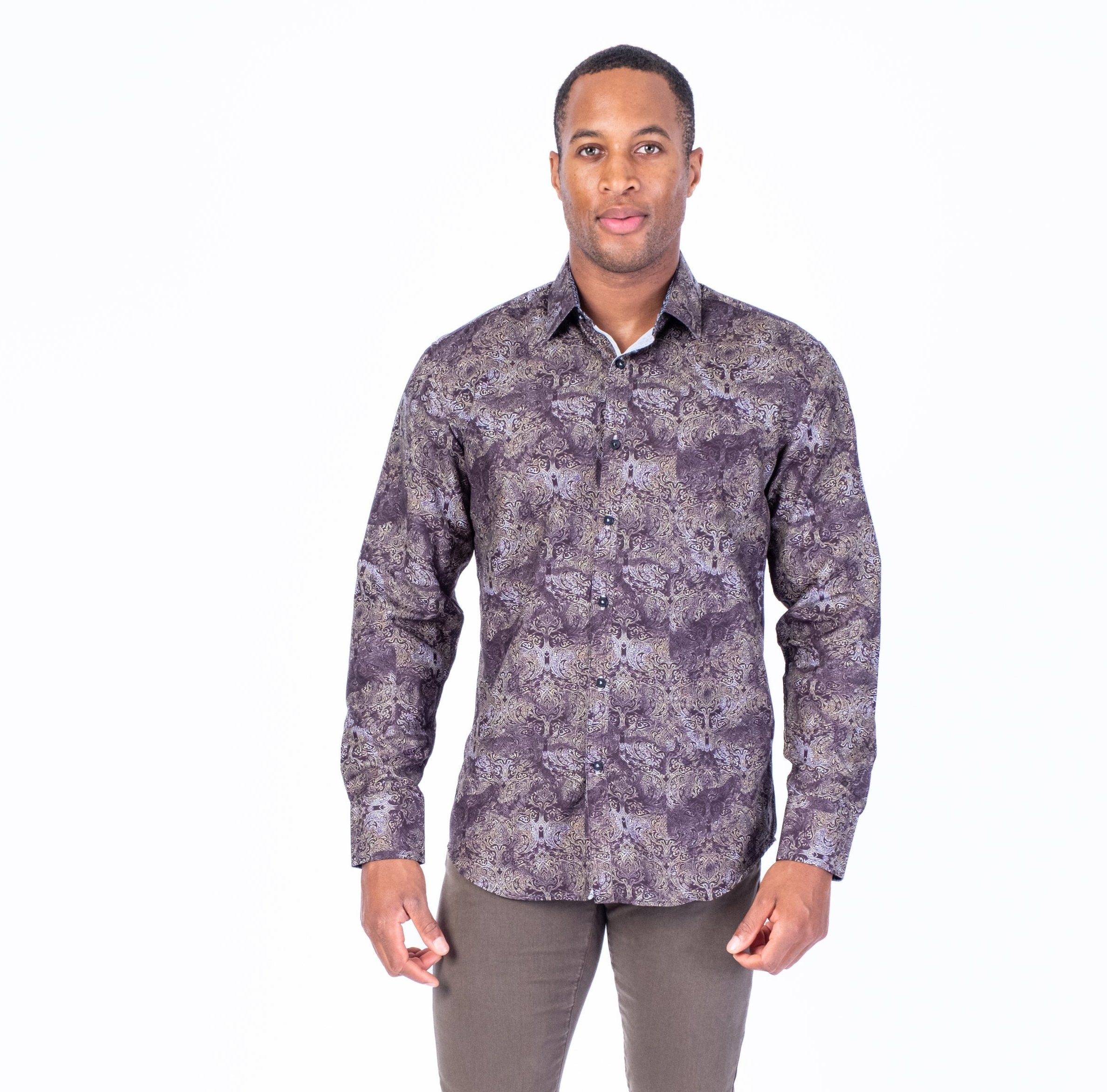 Large Paisley Print "Flatiron" Shirt - Ash / Green