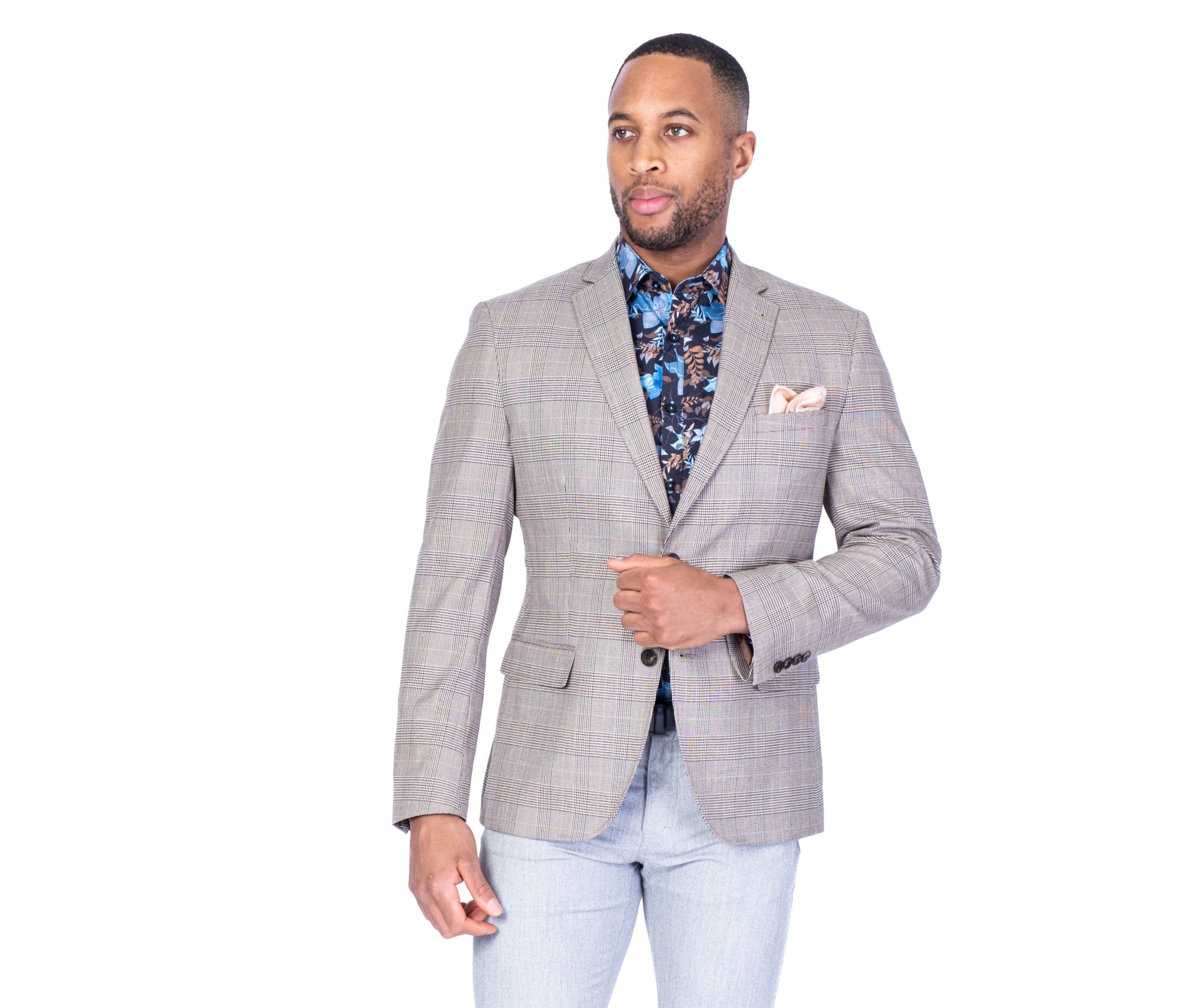 Plaid 1/2 Lined Blazer - Beige/Tan