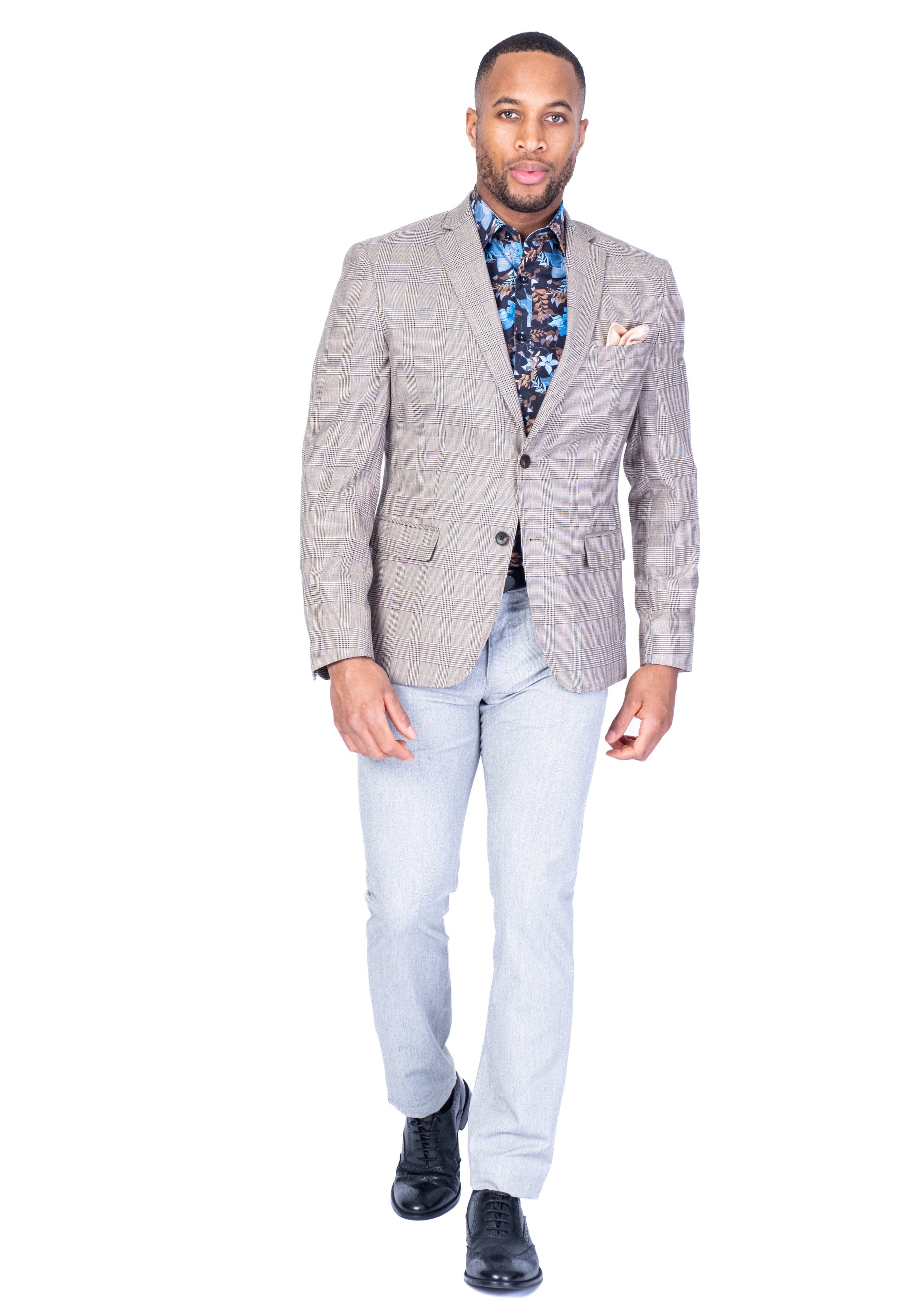 Plaid 1/2 Lined Blazer - Beige/Tan