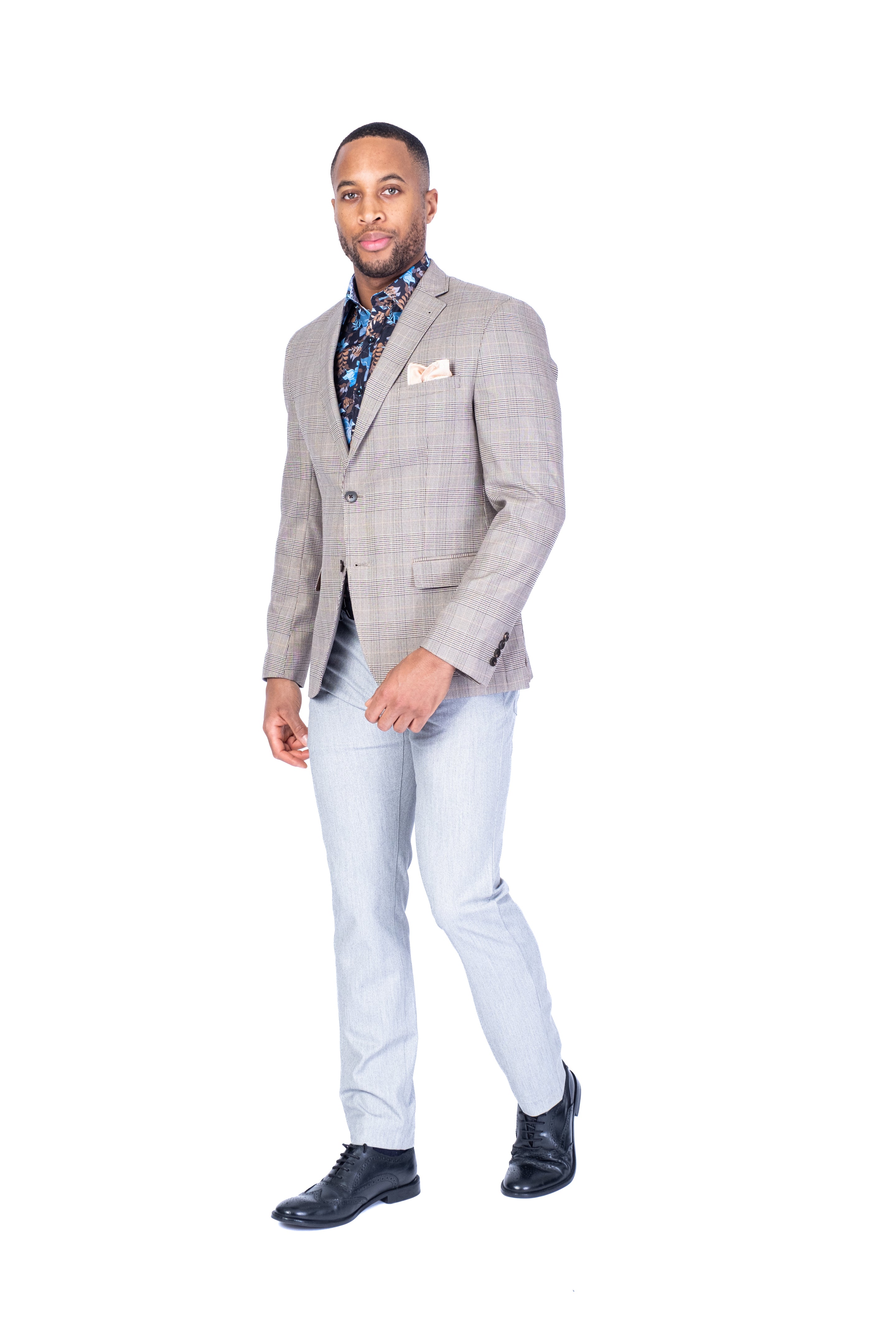 Plaid 1/2 Lined Blazer - Beige/Tan