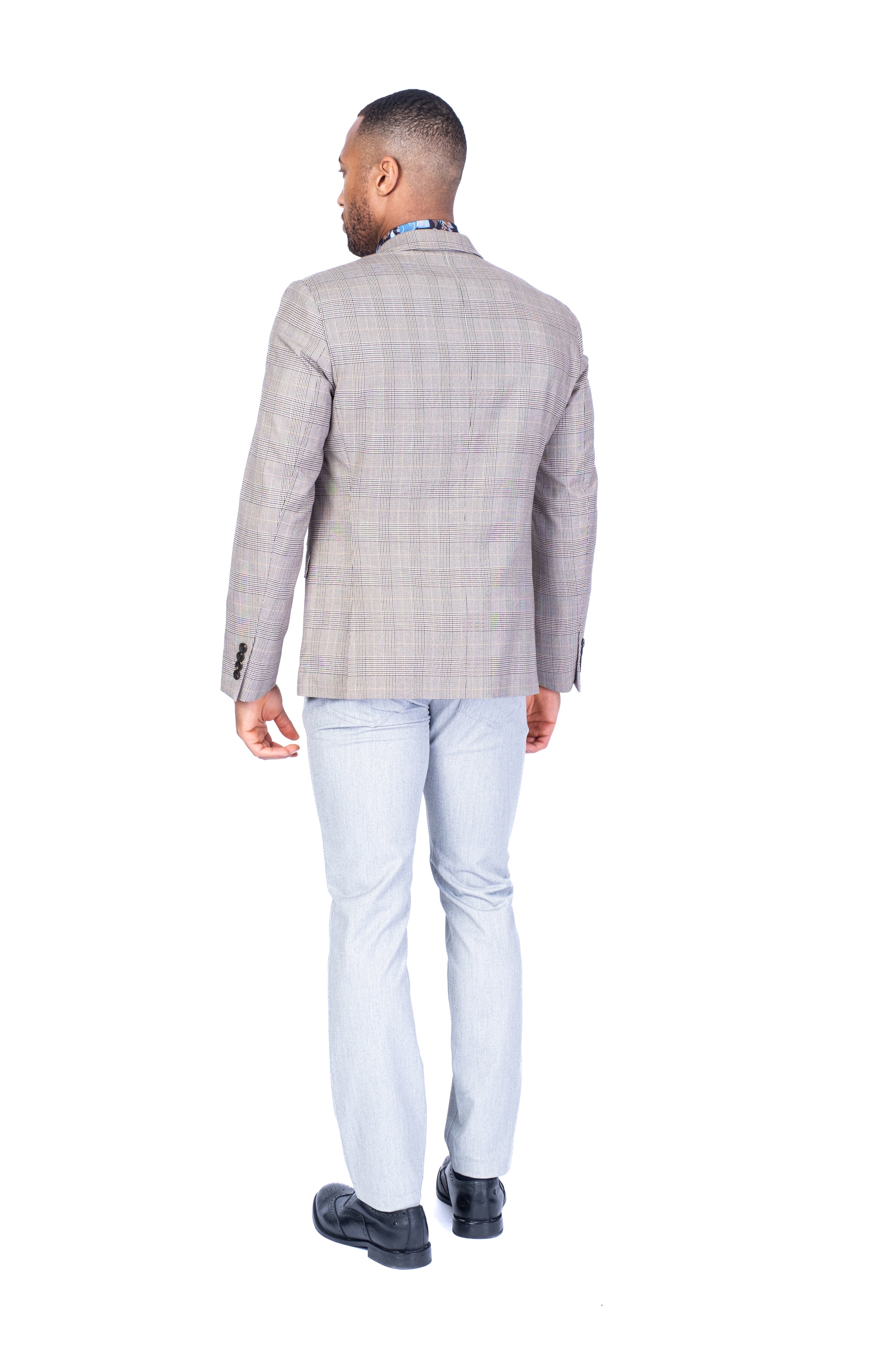 Plaid 1/2 Lined Blazer - Beige/Tan