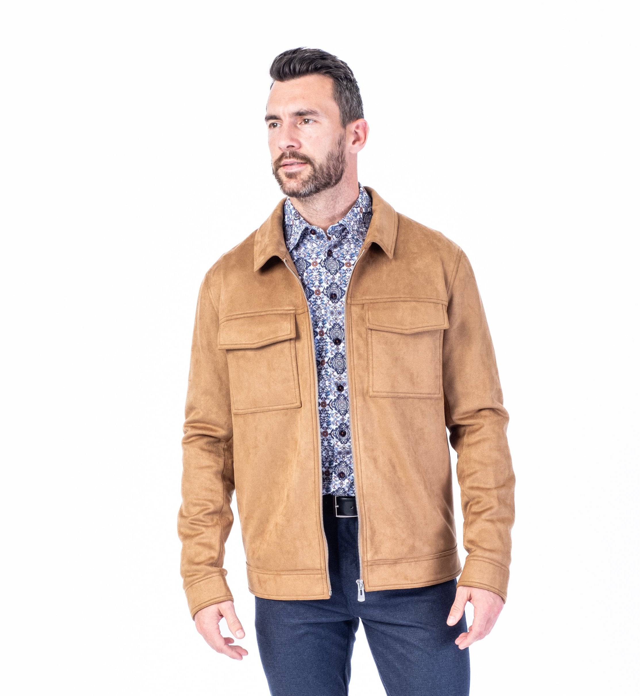 Vegan Suede Shirt Jacket - Camel