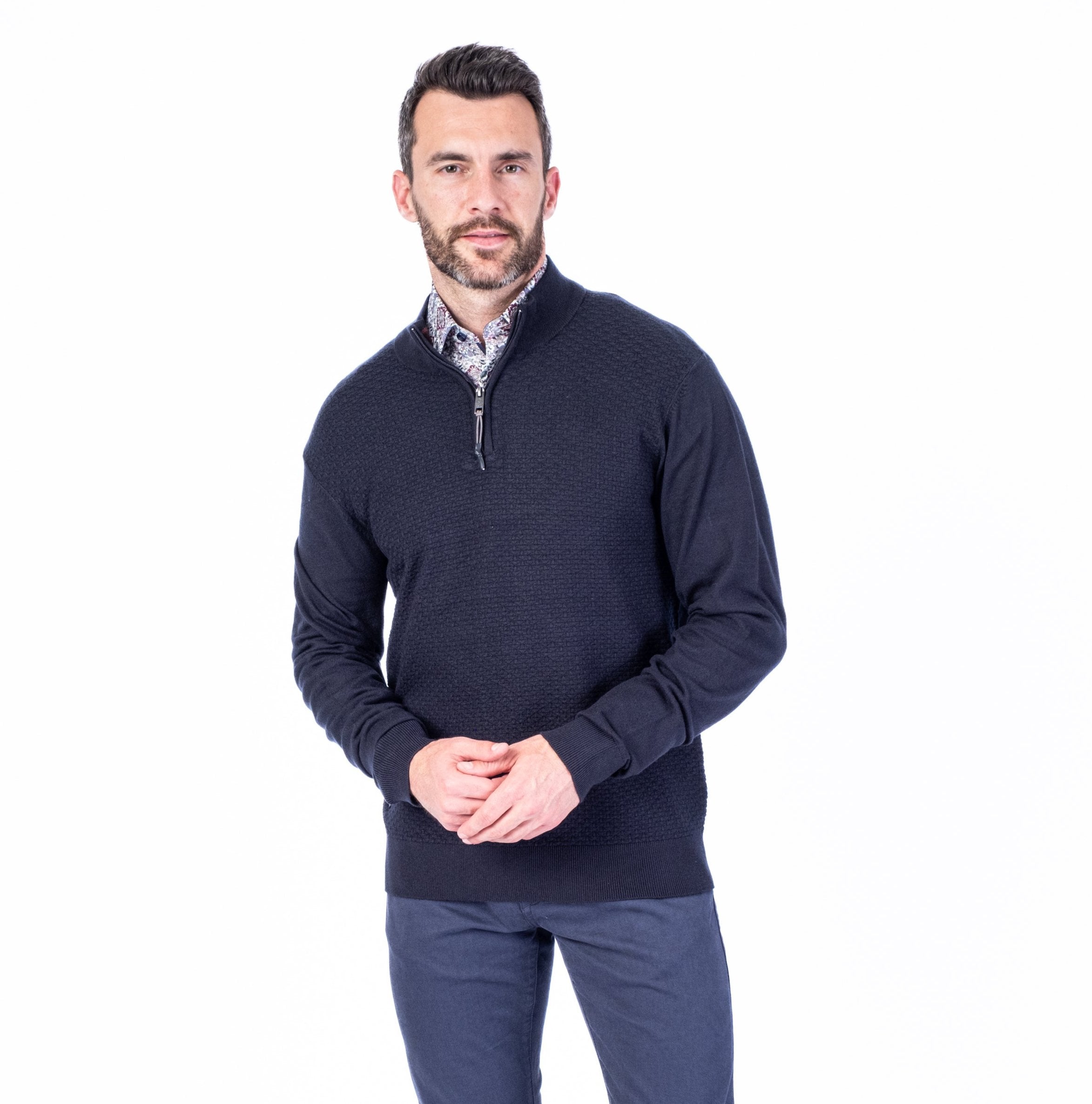 Half-Zip Tonal Mock Neck Sweater