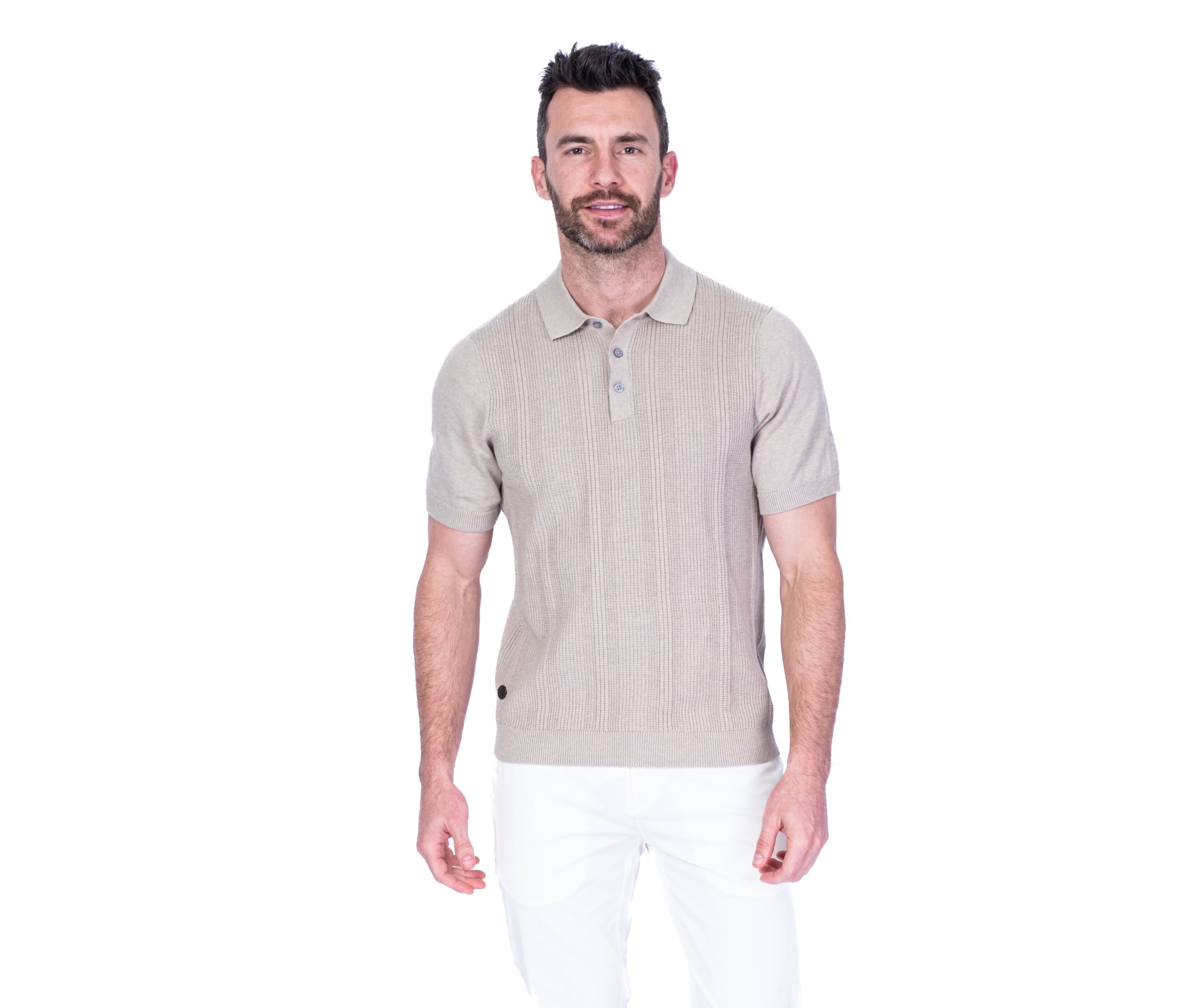 Tonal Stripe Polo - Beige