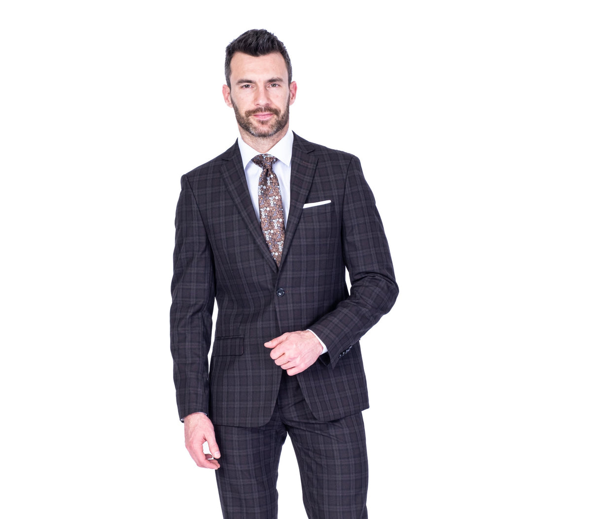 X-Fit Plaid Stretch Suit - Brown – Stars & Strauss