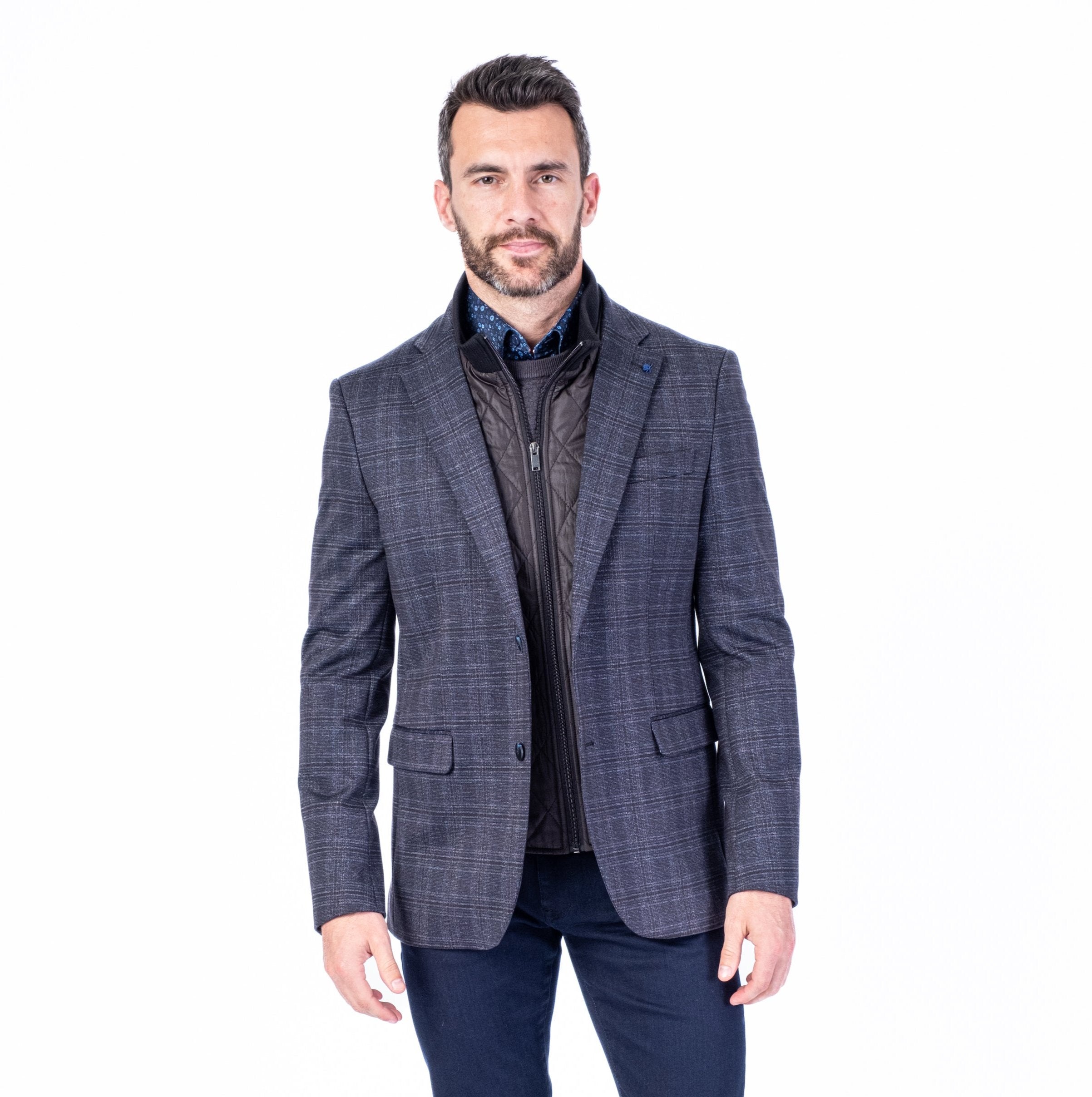 Check Sports Jacket w/ Removable Bib - Dark Blue