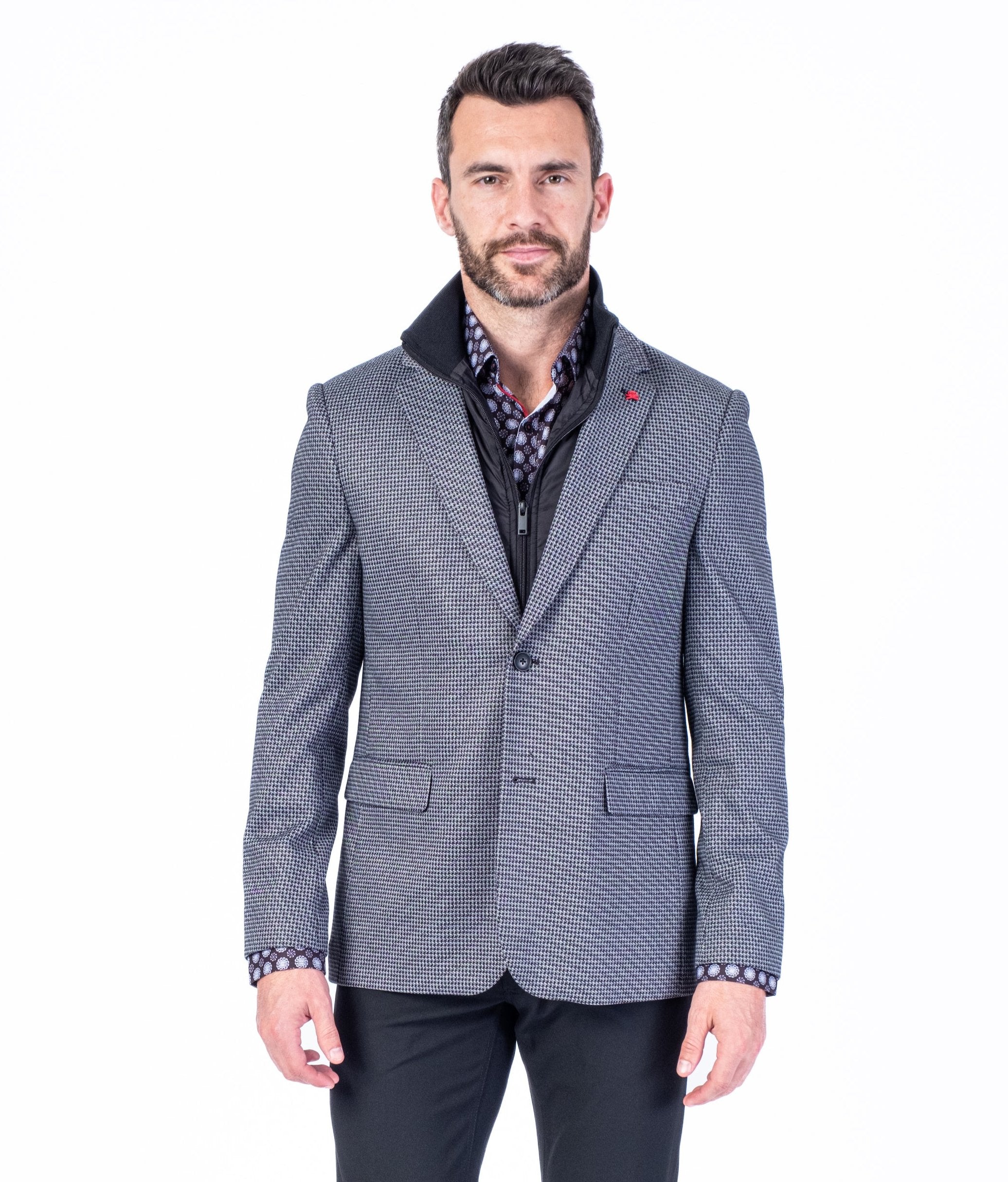 Houndstooth Sports Jacket w/ Removable Bib - Grey