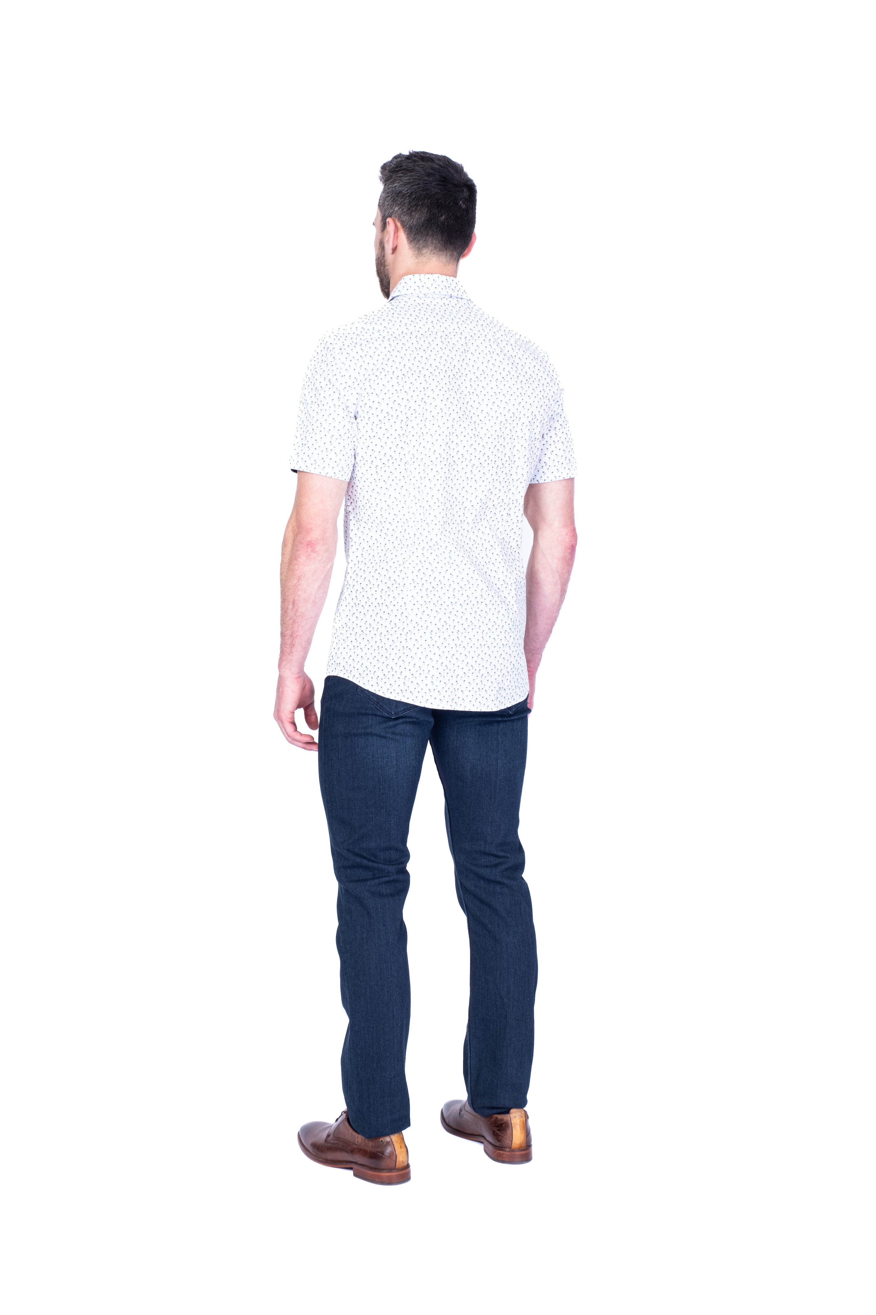Cotton Stretch Palm Print Short-Sleeve Sport Shirt - White