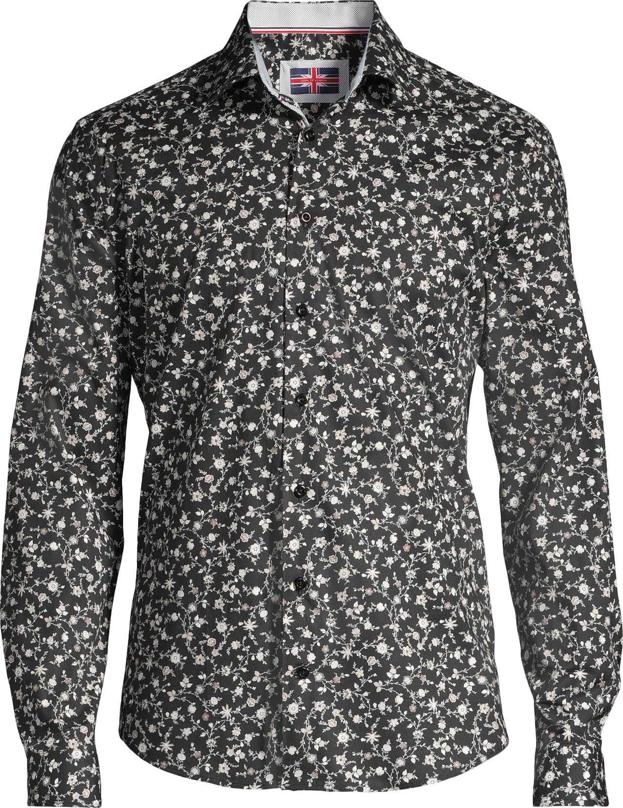 Cotton/Stretch Floral Print Sport Shirt - Black