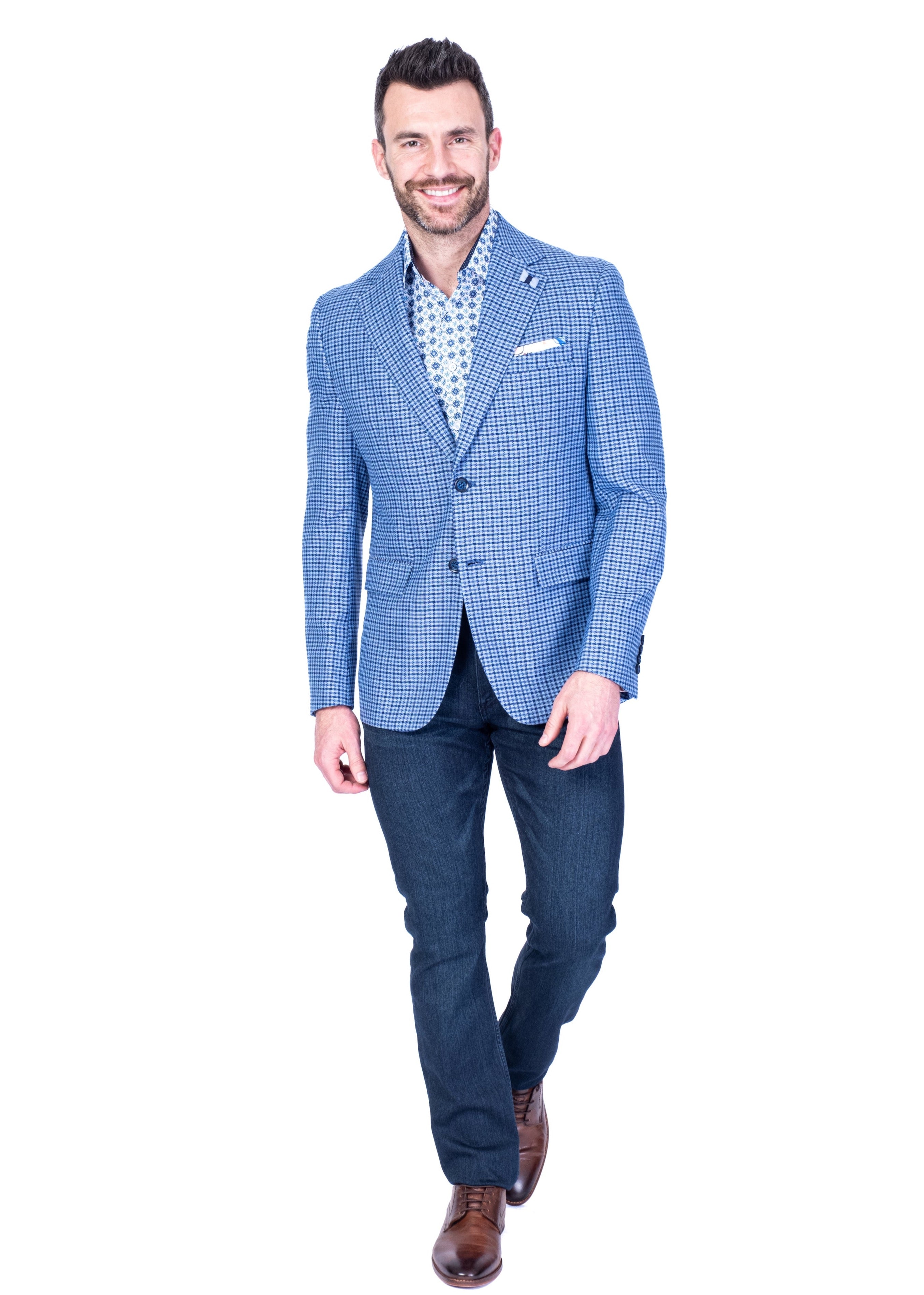 Mini Check Plaid Blazer - Blue / Lt.