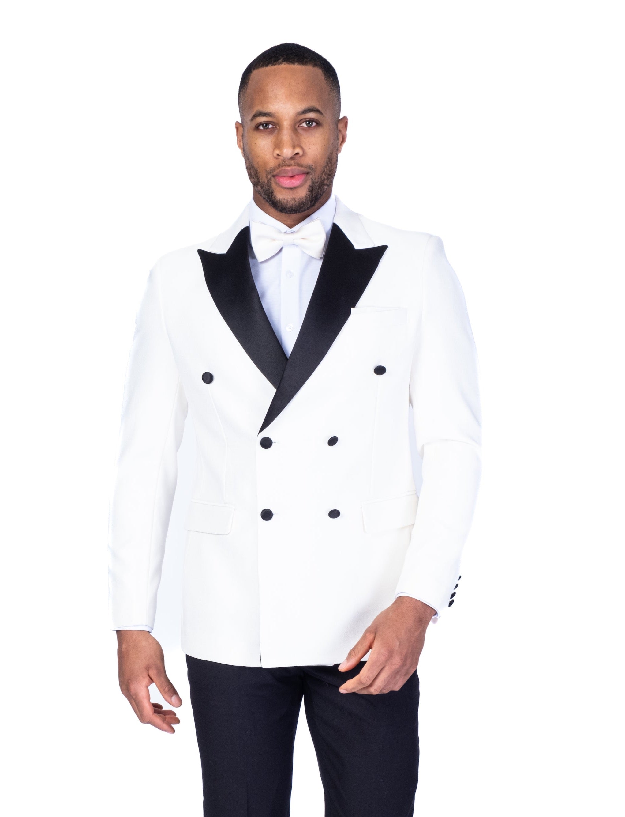Double-Breasted Modern Slim Fit Textured Tuxedo - Cream