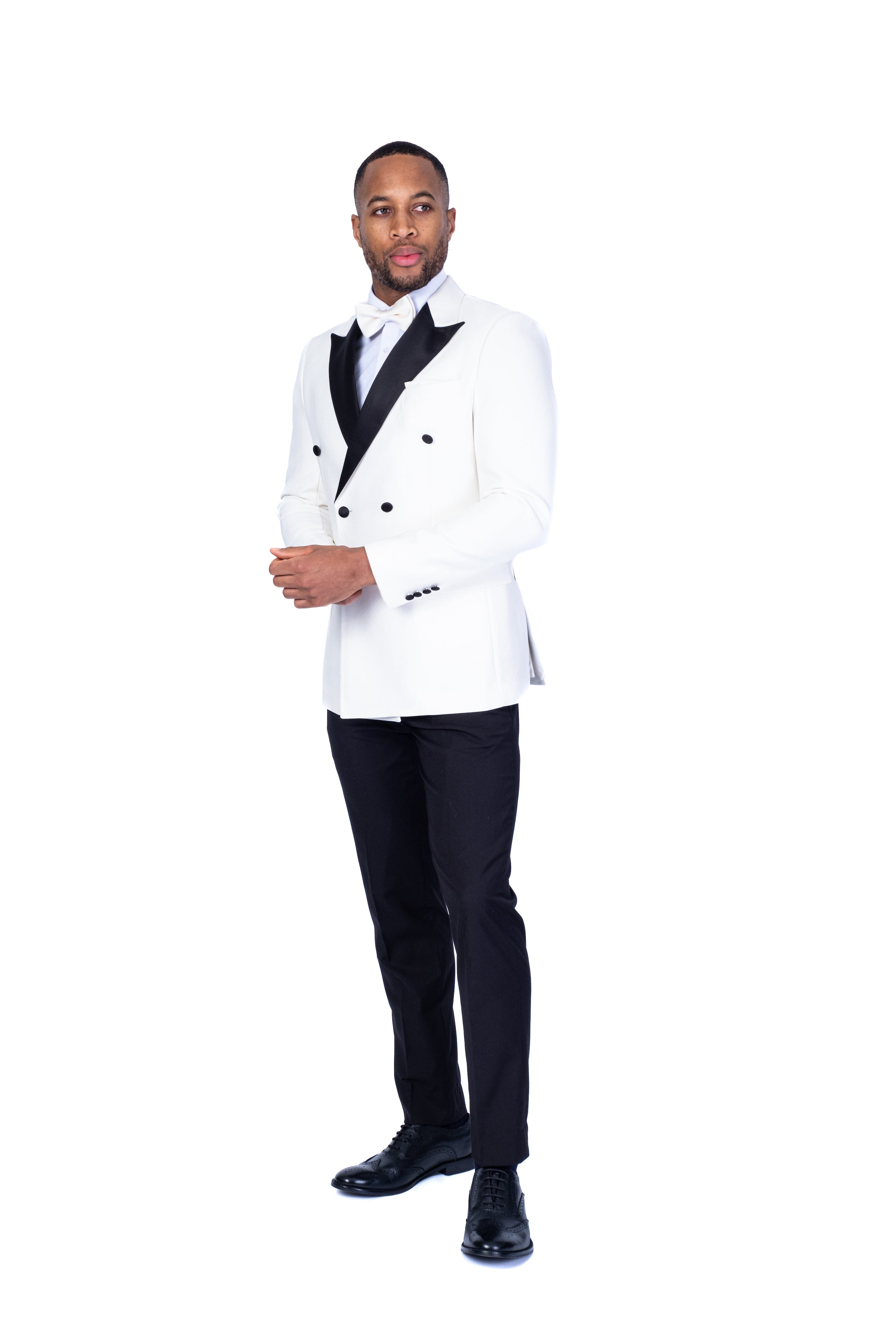 Double-Breasted Modern Slim Fit Textured Tuxedo - Cream