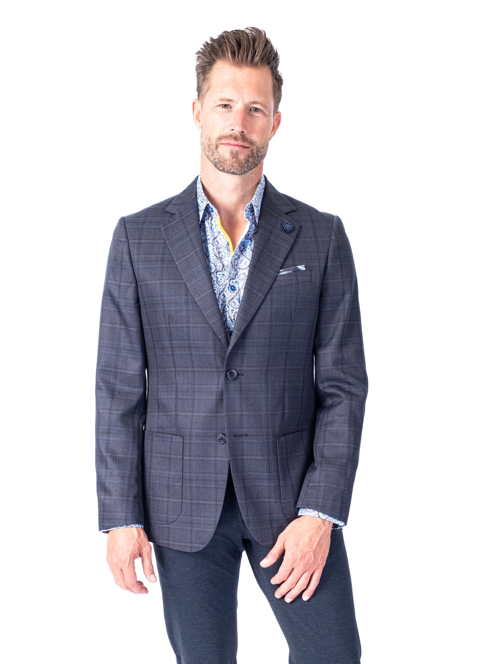 Plaid Patch Pocket Blazer - Charcoal