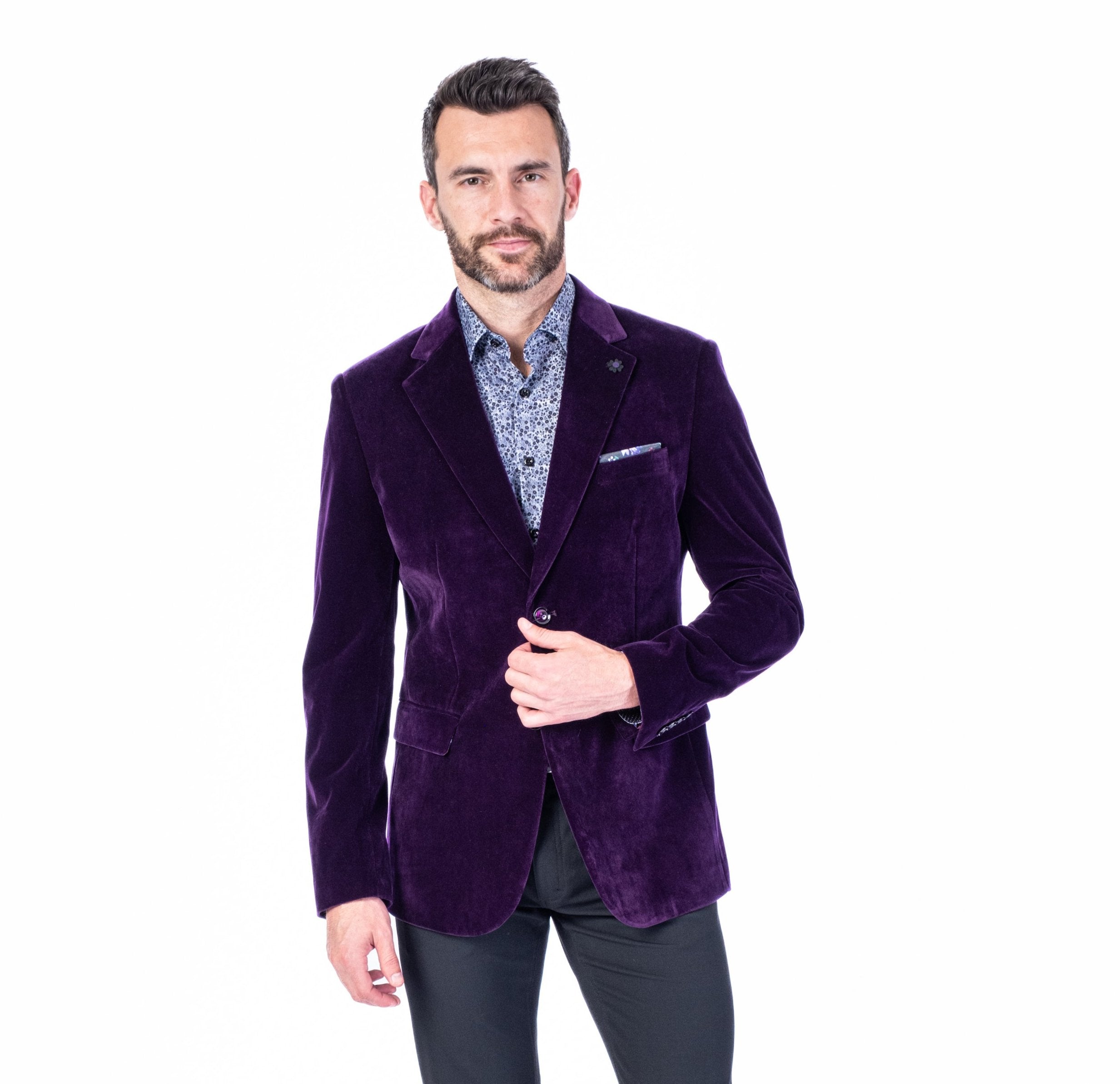 Solid Velvet Blazer - Purple