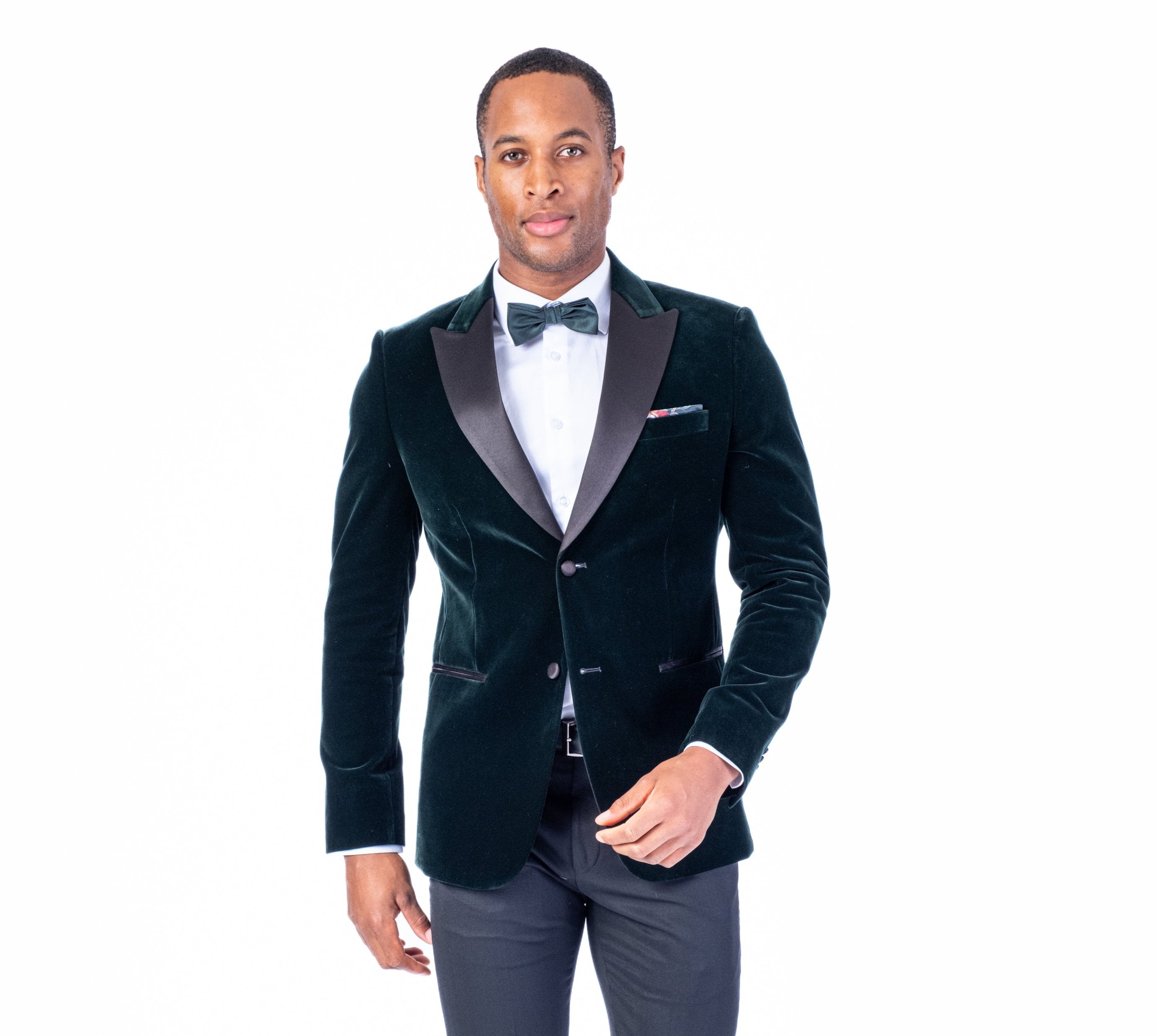 Solid Velvet Peak Lapel Blazer - Hunter Green