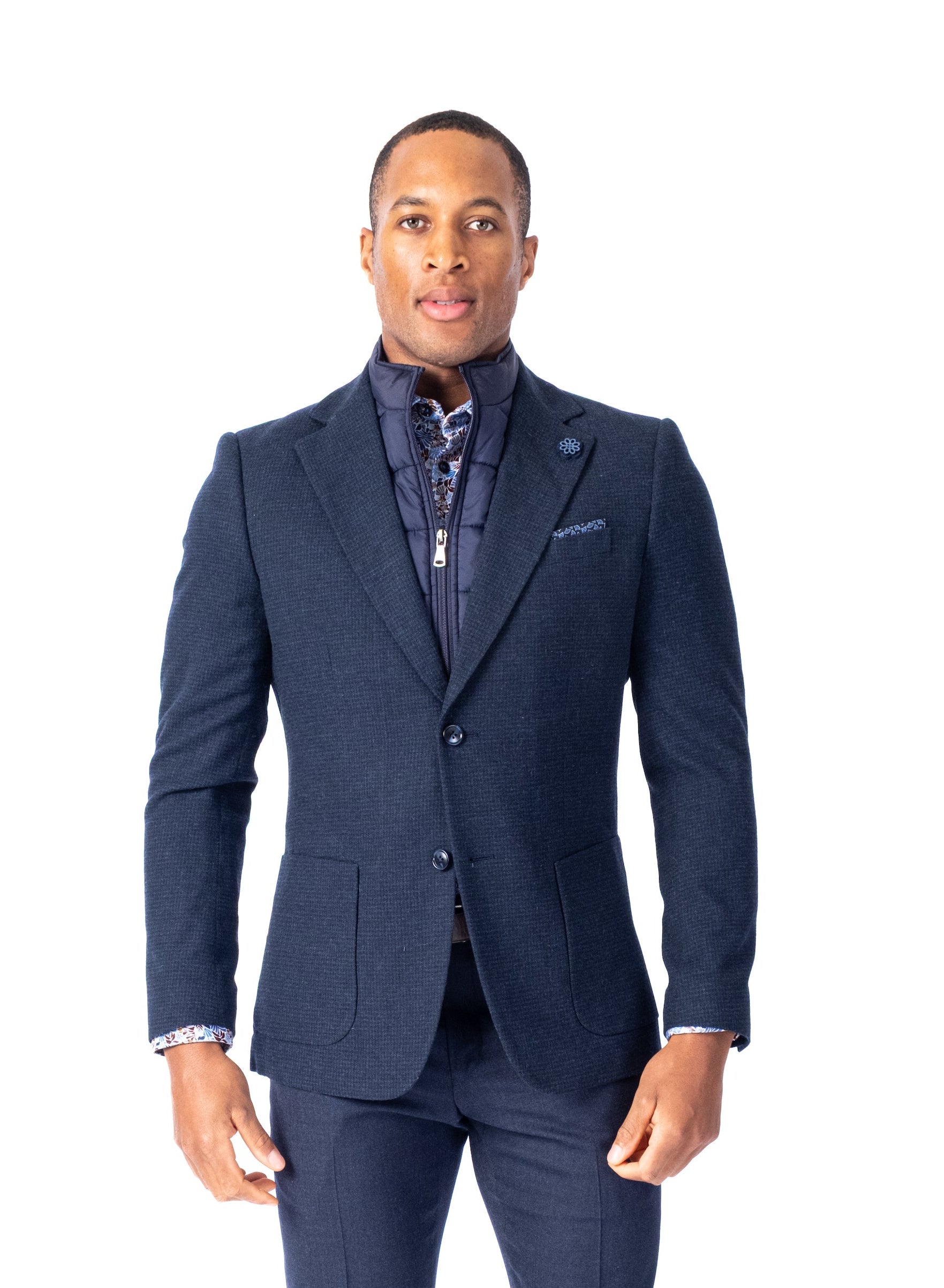 Houndstooth Blazer w/ Zipout Bib - Navy