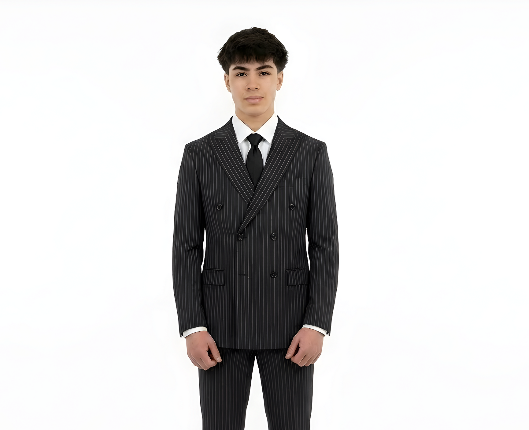 Double-Breasted Modern Slim Fit Narrow Pinstripe Suit - Black – Stars ...