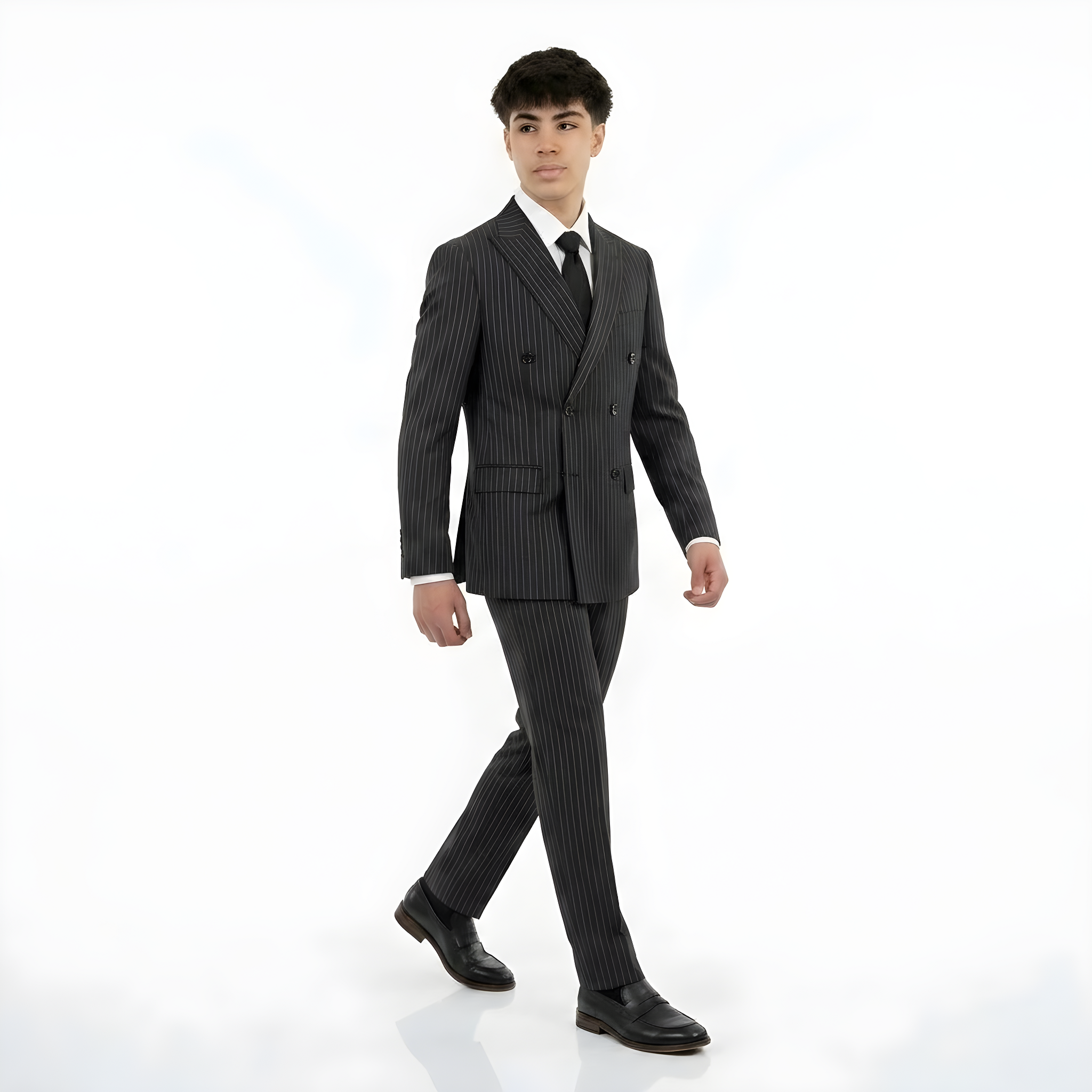 Double-Breasted Modern Slim Fit Narrow Pinstripe Suit - Black – Stars ...