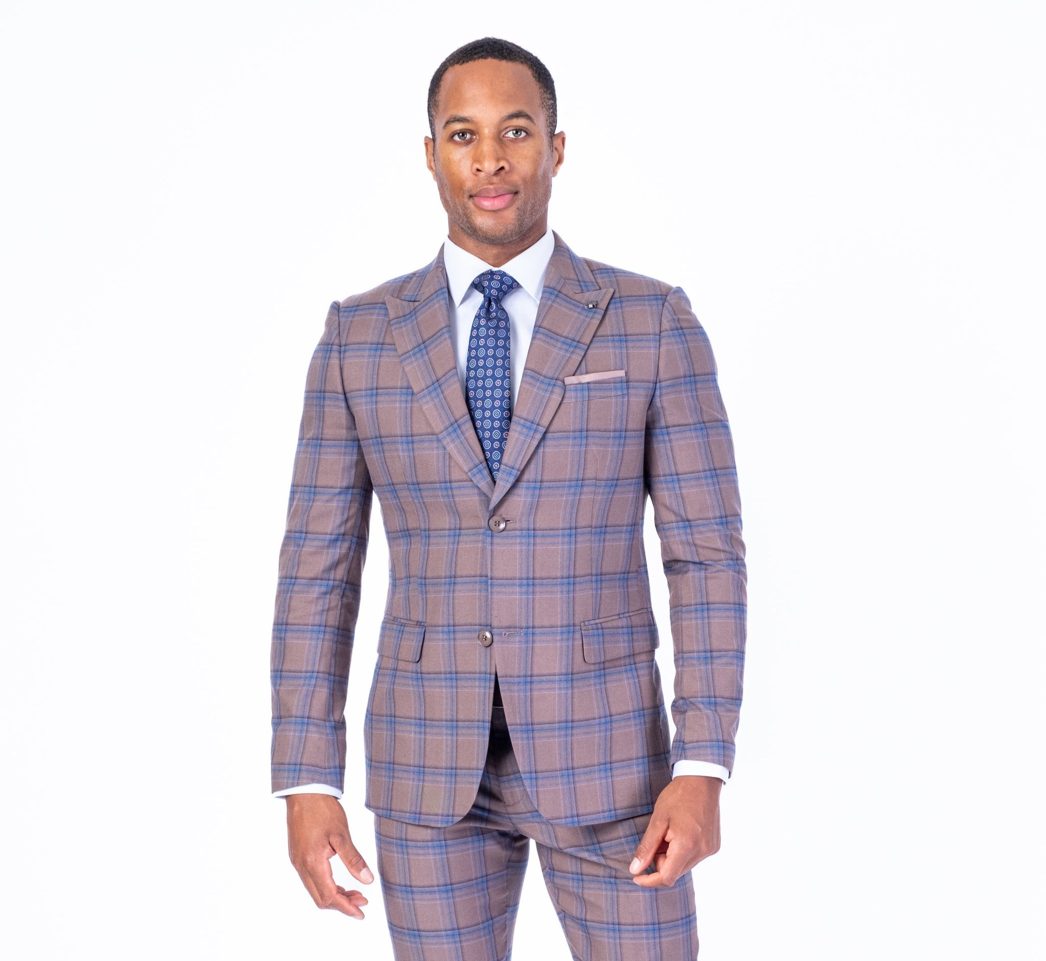 Modern Slim Fit Check Suit - Tan – Stars & Strauss