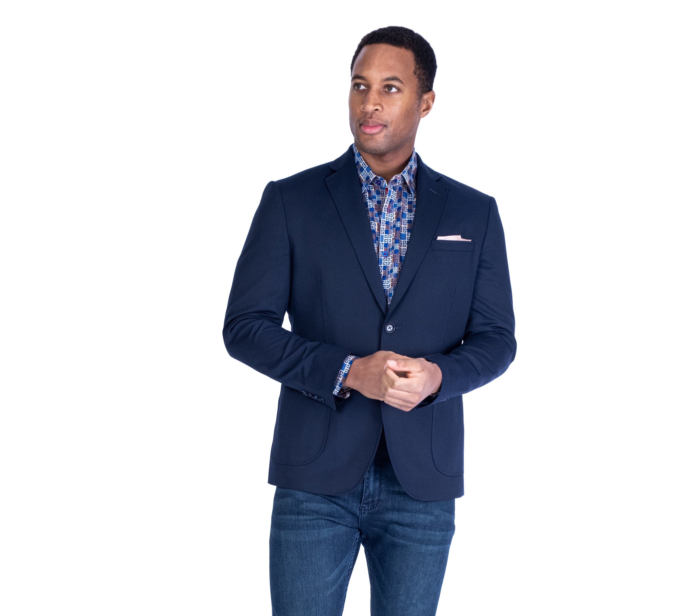 Textured 1/2 Lined Blazer - Navy